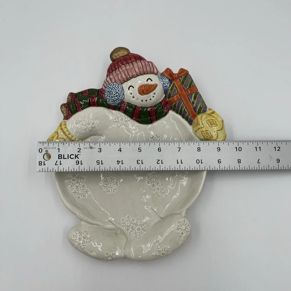 Fitz and Floyd 1995 Vintage Snowman Ceramic Serving Plate‎ Wall Decor 9x11 Inch